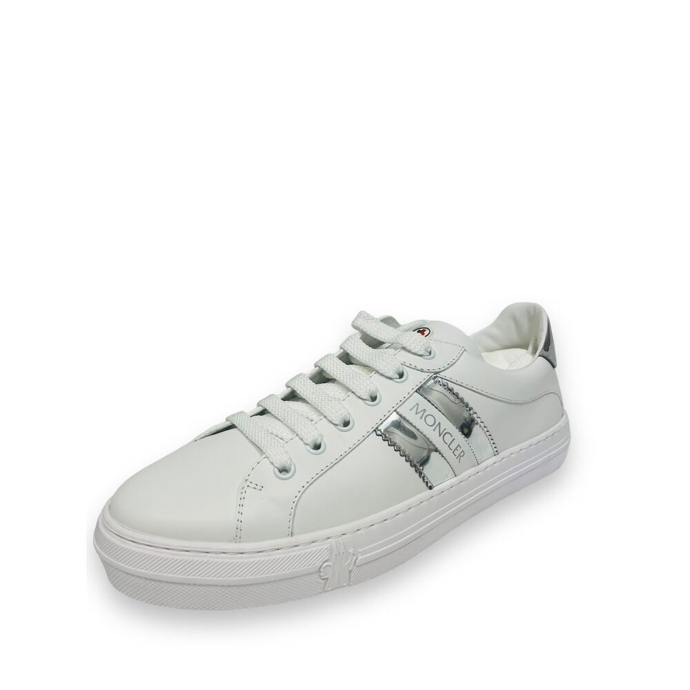 MONCLER White Leather Logo Accent Chrome Tab Ariel Sneakers Trainers EU 40 US 10 - Picture 2 of 9